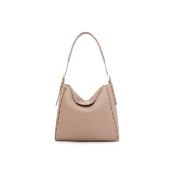 ELLE Top Grain Cow Leather Shoulder Bag Large Size Women's Light Gray/Black