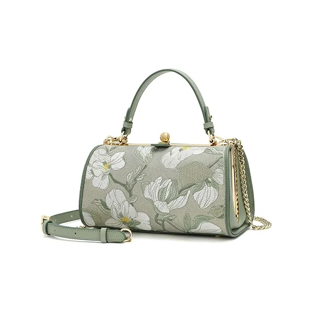 Ancient Yi Xi Cow Leather Shoulder Bag, Crossbody Bag, Handbag Medium Size Women's Willow Sprout Green-1