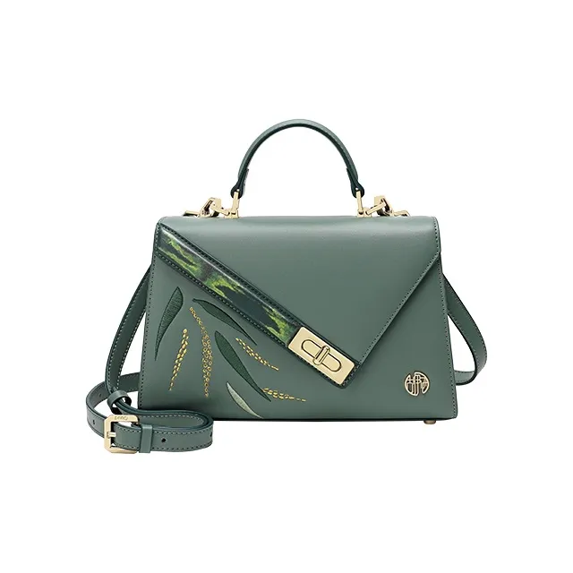 Ancient Yi Xi Cow Leather Vintage Cheongsam Kelly Bag Shoulder Bag Trumpets Women's Spruce Green-0