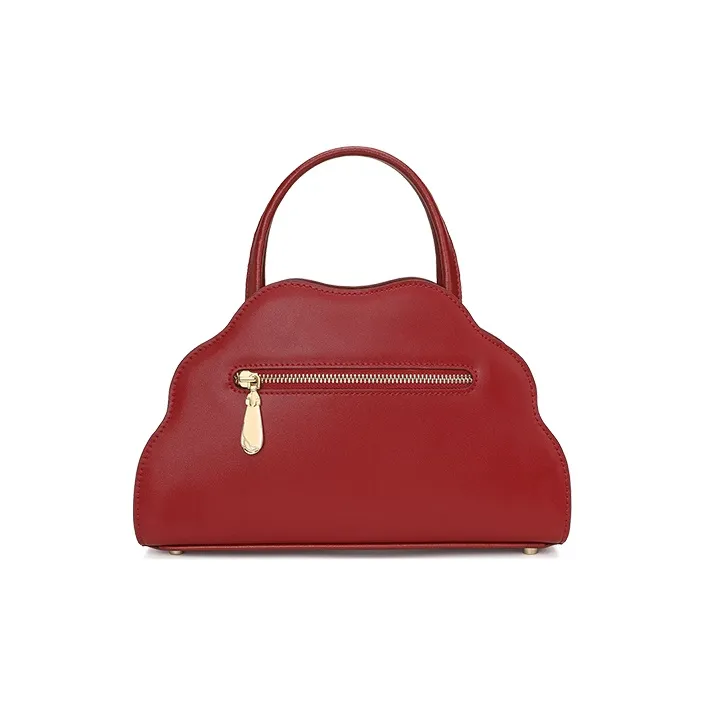 Ancient Yi Xi Cow Leather Casual Niche One Shoulder Handbag Women's Peony Red-2
