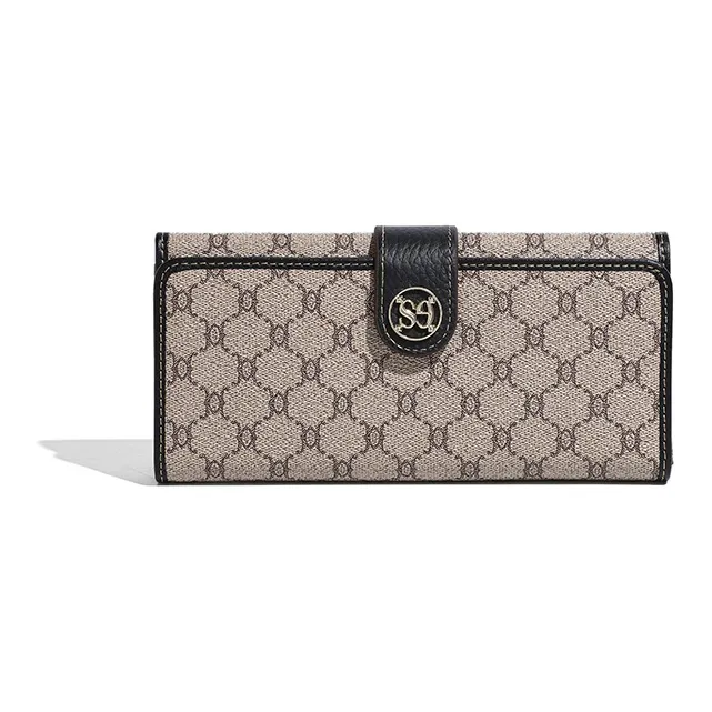 DOSRFINI PVC Multiple Card Slots Long Clutch Wallet Women's Apricot/Black Green/Brown-5