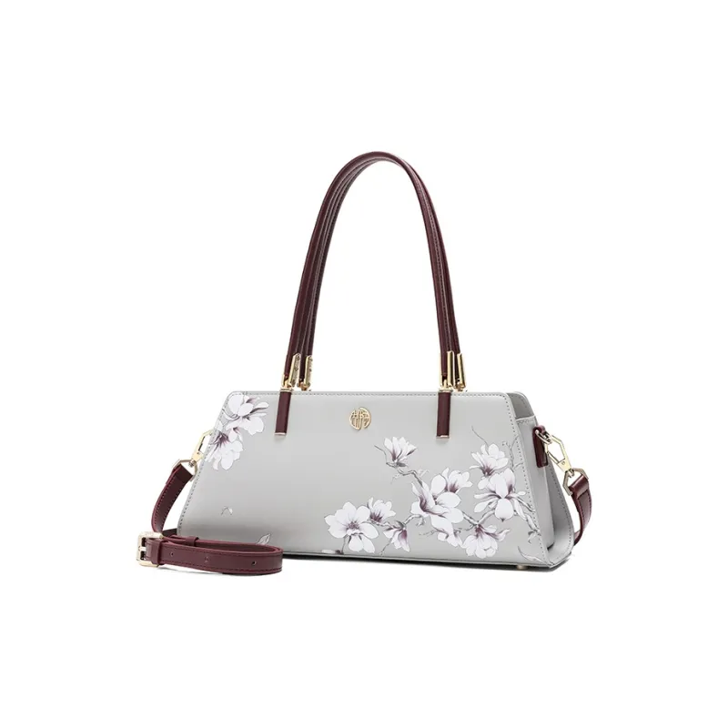 Ancient Yi Xi Cow Leather Commute Shoulder Bag Women's Light Gray-1