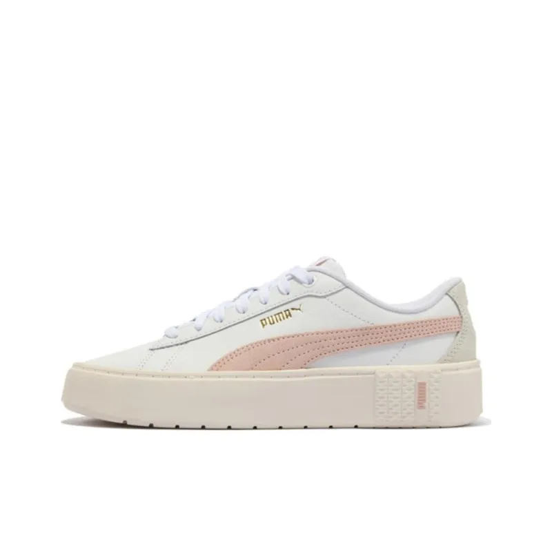 PUMA Smash Platform Anti Slip Wear Resistant Low Top Skateboard Shoes Women's White Pink-0