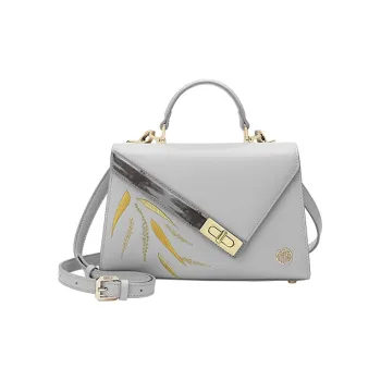 Ancient Yi Xi Cow Leather Paper Folding Bag, Shoulder Bag, Crossbody Bag, Handbag Women's Frost Snow Gray