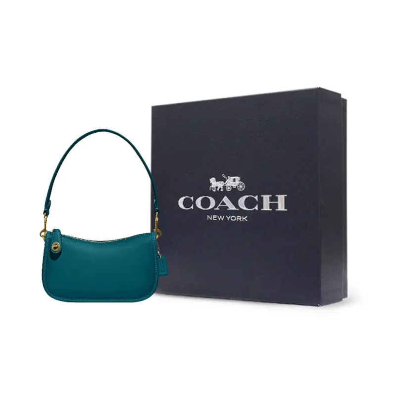 COACH Swinger Leather Shoulder Bag, Pochette, Handbag Women's Lake Green-7