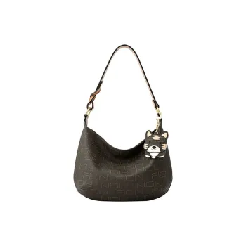 FION Artificial Leather Crossbody Bags Shoulder Bags Medium Size Women's Dark Brown Coffee