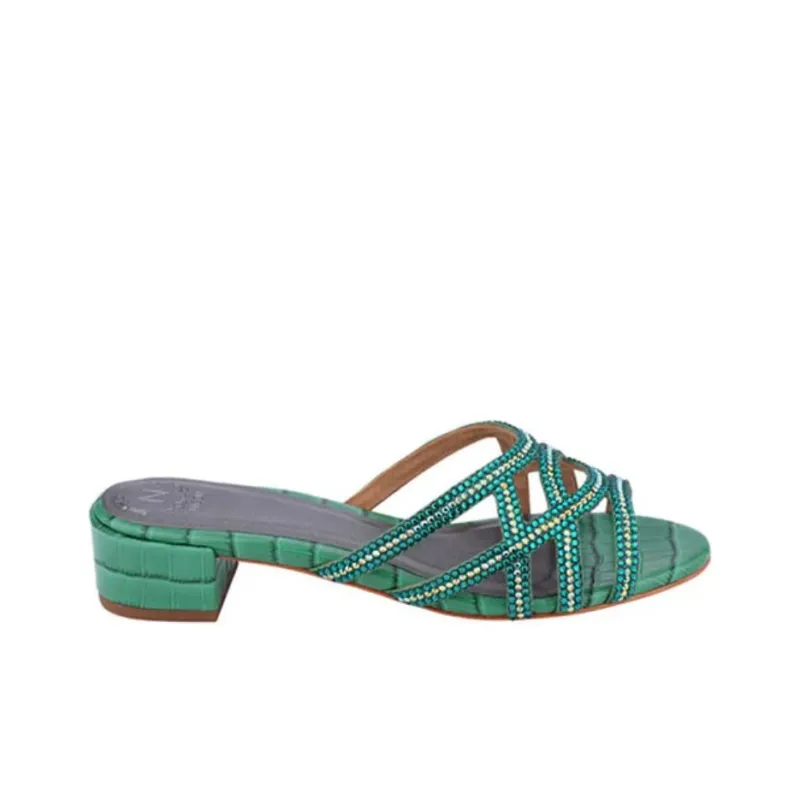 NICOLI Slide Slippers 4cm Women's Green-1