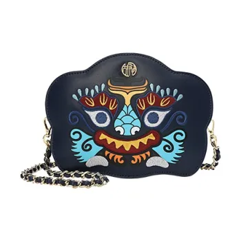 Ancient Yi Xi Cow Leather Ethnic Style Cheongsam Shoulder Bag Crossbody Bag Small Size Women's Indigo