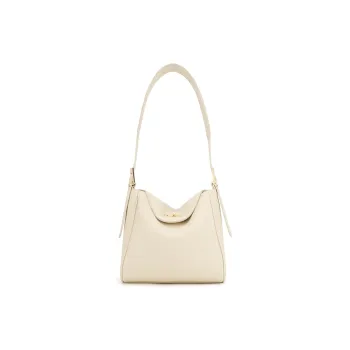 ELLE Top Grain Cow Leather Shoulder Bag Medium Size Women's White/Gray/Pink/Black