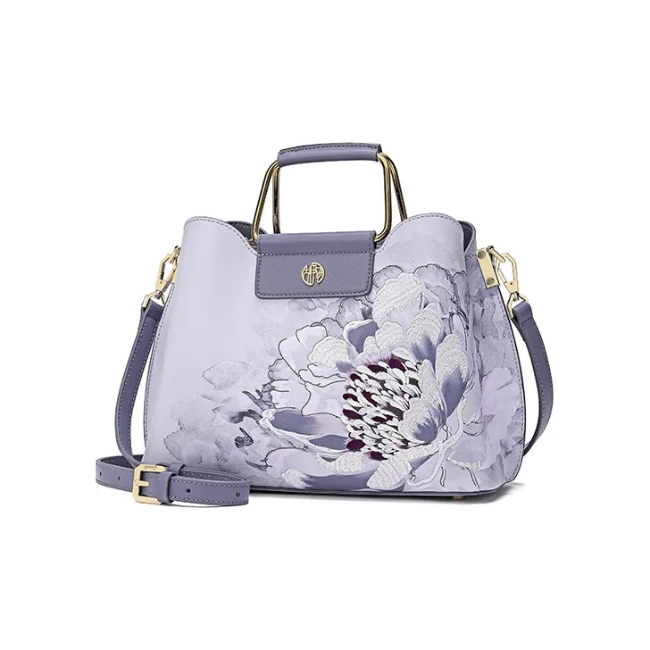 Ancient Yi Xi Cow Leather Cheongsam Hanfu Shoulder Bag, Crossbody Bag, Elegant Mom Bag Women's Hyacinth Purple-1