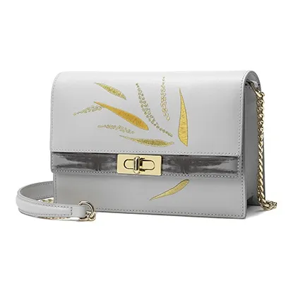 Ancient Yi Xi Cow Leather Cheongsam Embroidery Crossbody Bag Women's Frost Snow Gray-1