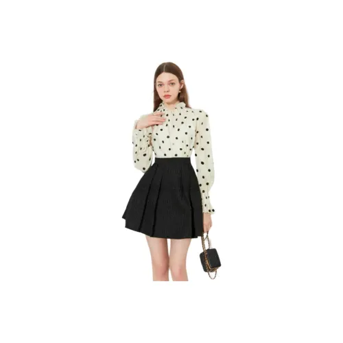 DPLAY Shirts Women's Apricot Base With Black Polka Dots