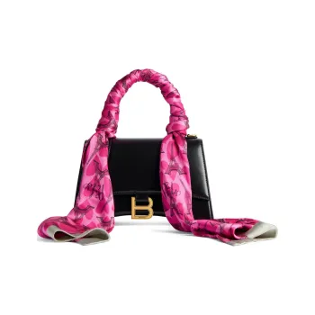 Balenciaga Hourglass Calfskin With Silk Shoulder Bag Crossbody Bag Handbag Small Size Women's Pink & Black
