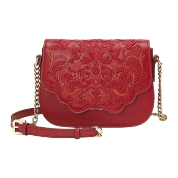 Ancient Yi Xi Cow Leather Cheongsam Chain Bag Crossbody Bag, Shoulder Bag Trumpets Women's Red Peony