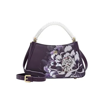 Ancient Yi Xi Cow Leather Niche Beads Handbag, Cheongsam Crossbody Bag Small Size Women's Plum Purple