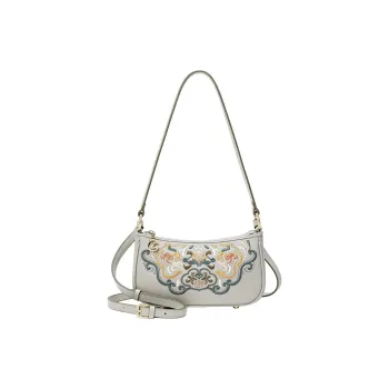 Ancient Yi Xi Cow Leather Cheongsam Mom Shoulder Bag Women's Jade Hairpin Asphalt Gray
