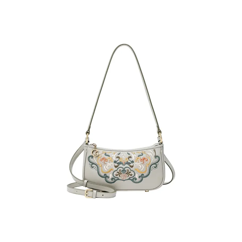 Ancient Yi Xi Cow Leather Cheongsam Mom Shoulder Bag Women's Jade Hairpin Asphalt Gray-0
