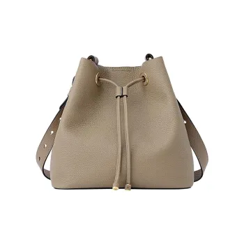 FION Cow Leather Bucket Bags Crossbody Bag, Shoulder Bag Women's Khaki Apricot/Black Rice White/Classic Black