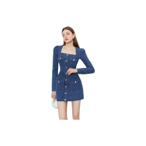 DPLAY Long-Sleeved Dresses Women's Denim Blue