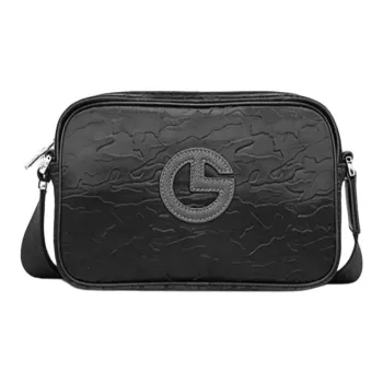 GOLDLION Fabric Cow Leather Patchwork Crossbody Bag Shoulder Bag Medium Size Men's Black/Gray