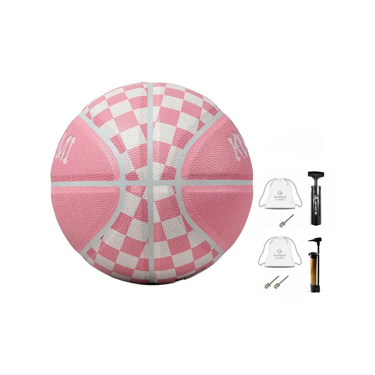 Kuangmi Checkerboard Collection PU Basketball Pink White Size 7 Training Unisex-4