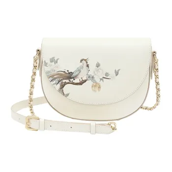 Ancient Yi Xi Cow Leather Cheongsam Shoulder Bag, Crossbody Bag Women's Tea Moon White