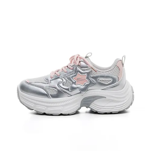 WARRIOR Chunky Sneakers Women's Low-Top Silver Gray Pink