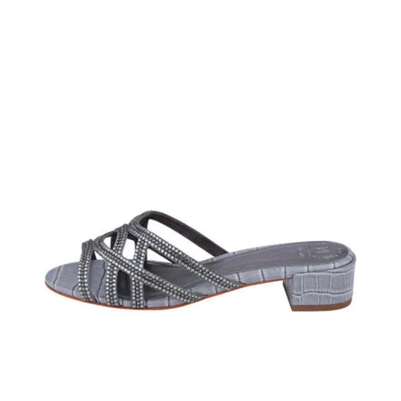 NICOLI Crystal Slide Slippers 4cm Women's Dark Gray-0