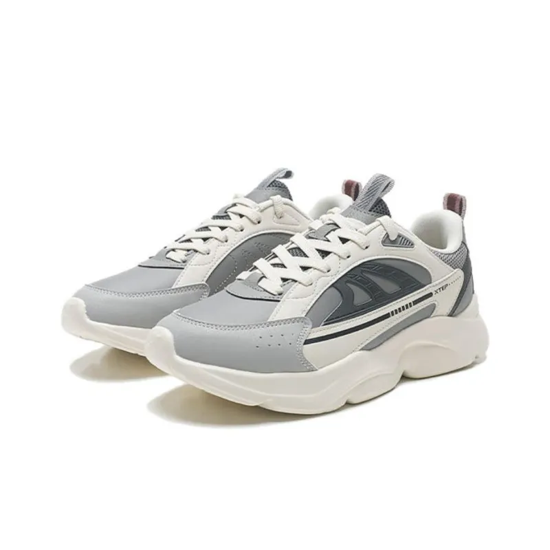 XTEP Anti-Slip Wear-Resistant Low-Top Casual Running Shoes Men's Gray White-1