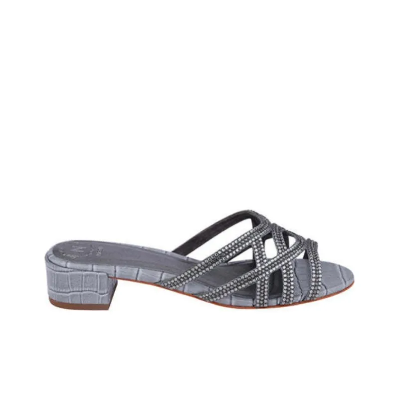 NICOLI Crystal Slide Slippers 4cm Women's Dark Gray-1