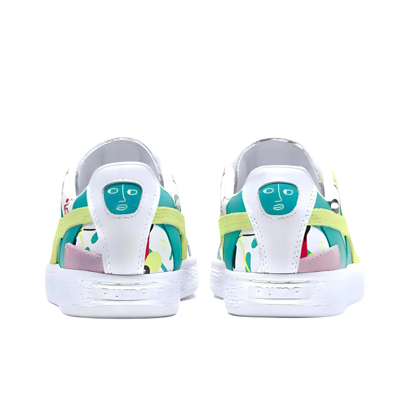 PUMA Basket Skateboard Shoes Women's Low-Top White/Green/Yellow-4