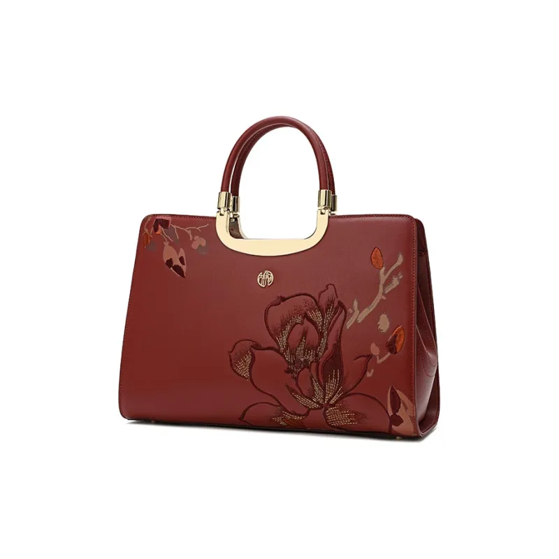 Ancient Yi Xi Cow Leather Premium Mom Bag With A Dignified Touch Women's Maroon-1