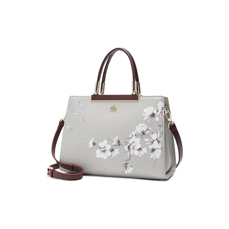 Ancient Yi Xi Cow Leather Premium Commuter Shoulder Bag Handbag Women's Light Gray-1