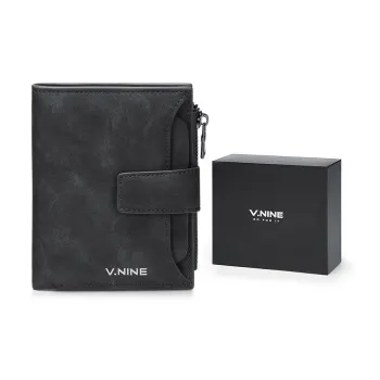 V.NINE Synthetic Leather Men's Short Wallet Card Holder Medium Size Men's Black/Brown/Blue