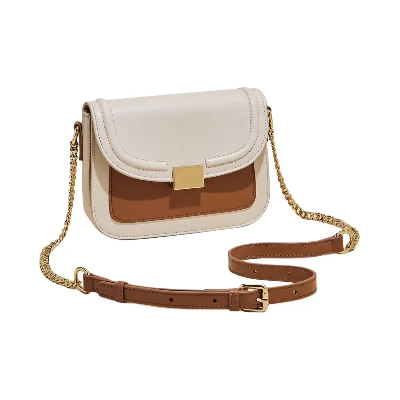 Marino Orlandi Cow Split Leather Small Square Bag Crossbody Bag Shoulder Bag Women's White/Brown-1