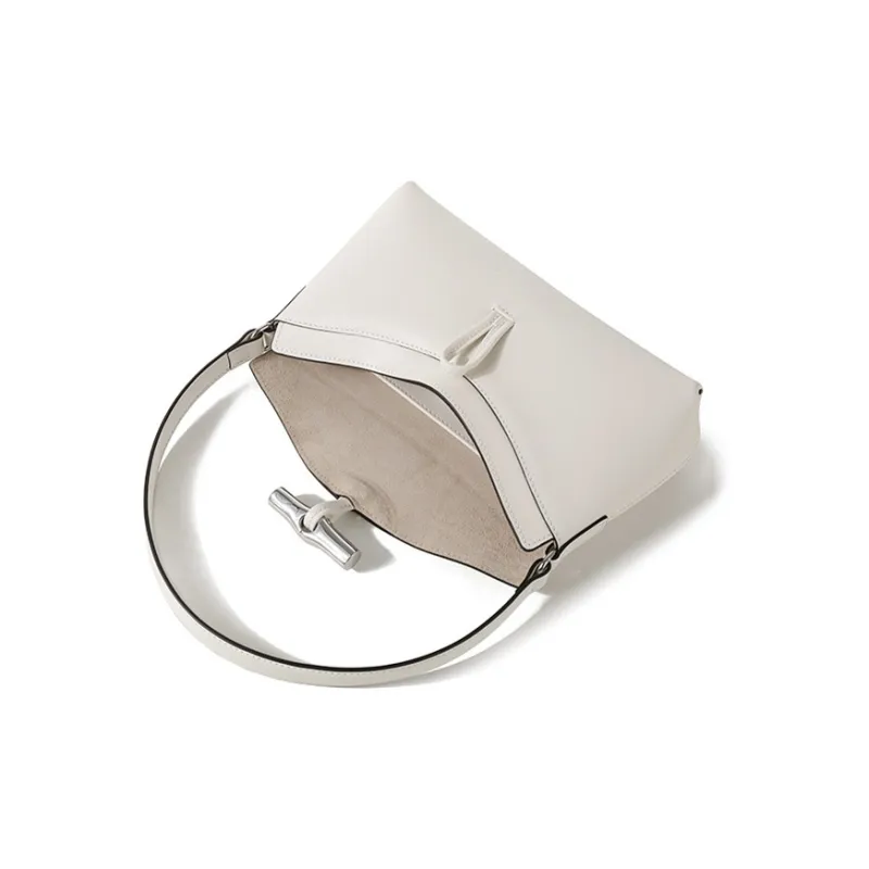 LONGCHAMP Cow Leather Hobo Handbag Shoulder Bag Women's Ivory White-5
