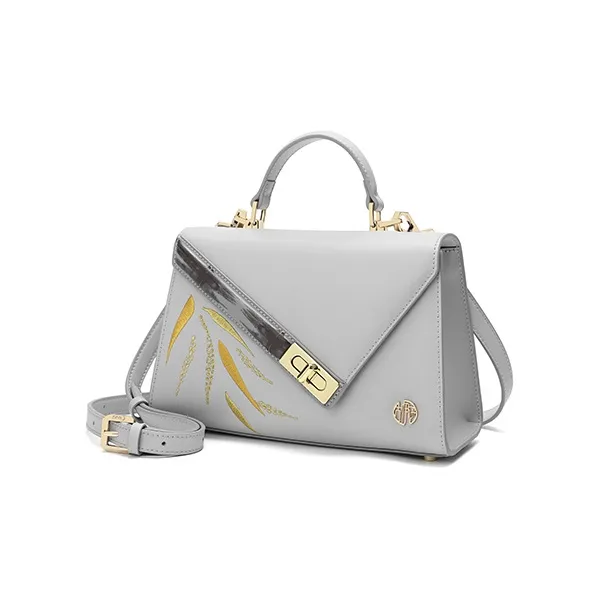 Ancient Yi Xi Cow Leather Paper Folding Bag, Shoulder Bag, Crossbody Bag, Handbag Women's Frost Snow Gray-1