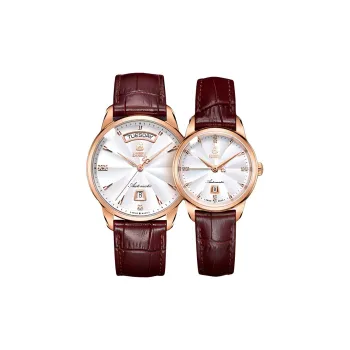 ERNEST BOREL JULES Mechanical Movement Unisex Watch 40mm White Dial Stainless Steel Watch Case Cowhide Strap