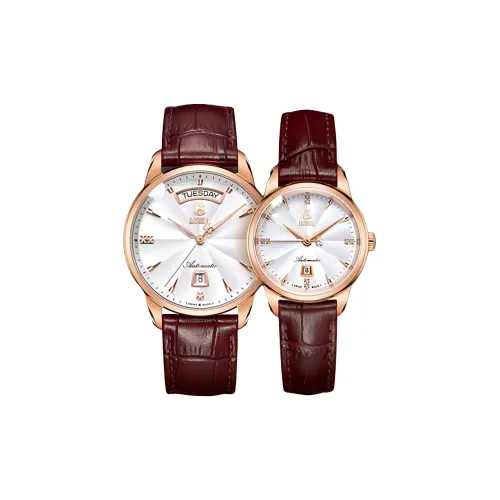 ERNEST BOREL JULES Mechanical Movement Unisex Watch 40mm White Dial Stainless Steel Watch Case Cowhide Strap
