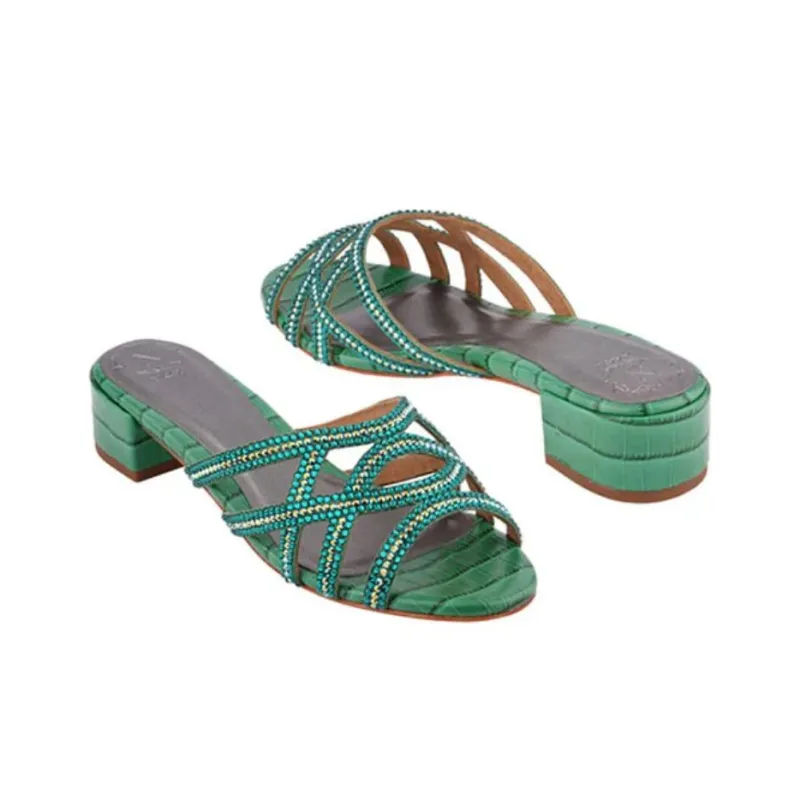 NICOLI Slide Slippers 4cm Women's Green-3