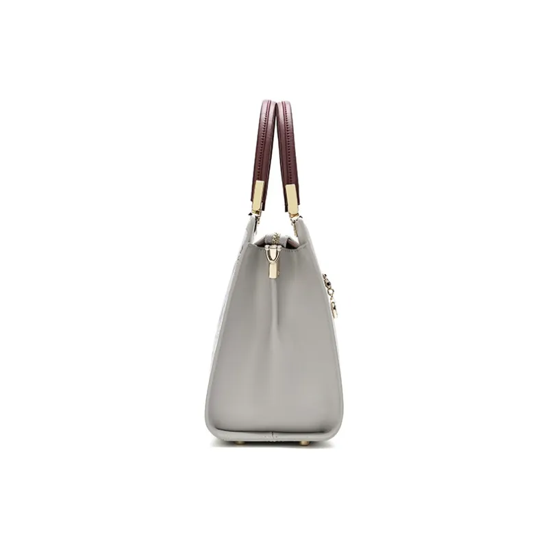 Ancient Yi Xi Cow Leather Premium Commuter Shoulder Bag Handbag Women's Light Gray-3