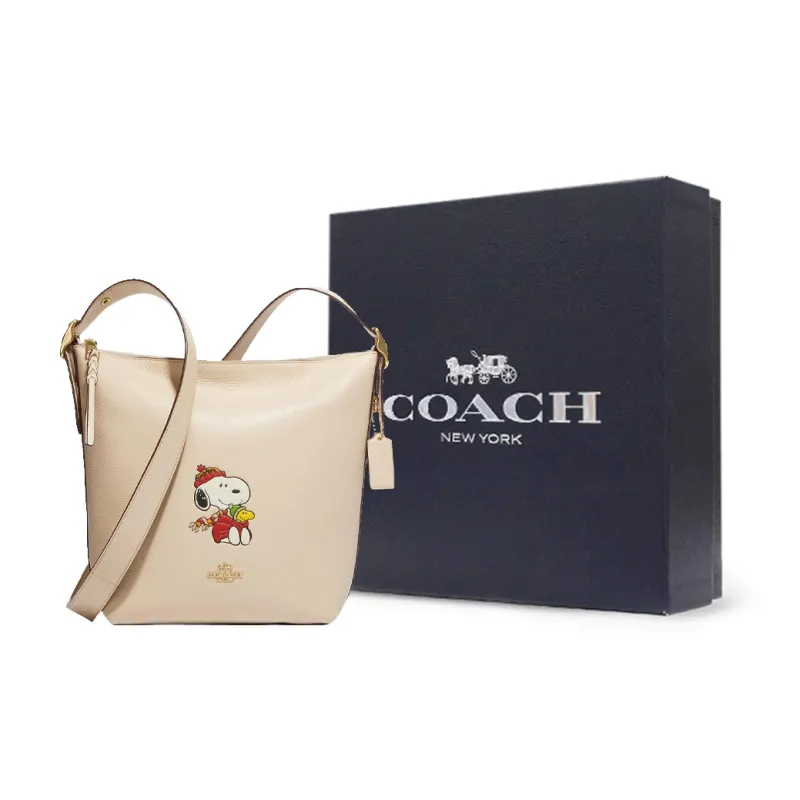 COACH Peanuts Snoopy Collaboration Pebbled Leather Shoulder Bag, Crossbody Bag Medium Size Women's Nude-5