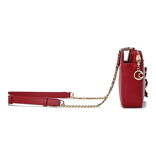 Ancient Yi Xi Cow Leather Cheongsam Crossbody Bag Women's Rogue Red-3