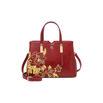 Ancient Yi Xi Cow Leather Elegant Mom Bag, Crossbody, One Shoulder Handbag Large Size Women's Rouge Red