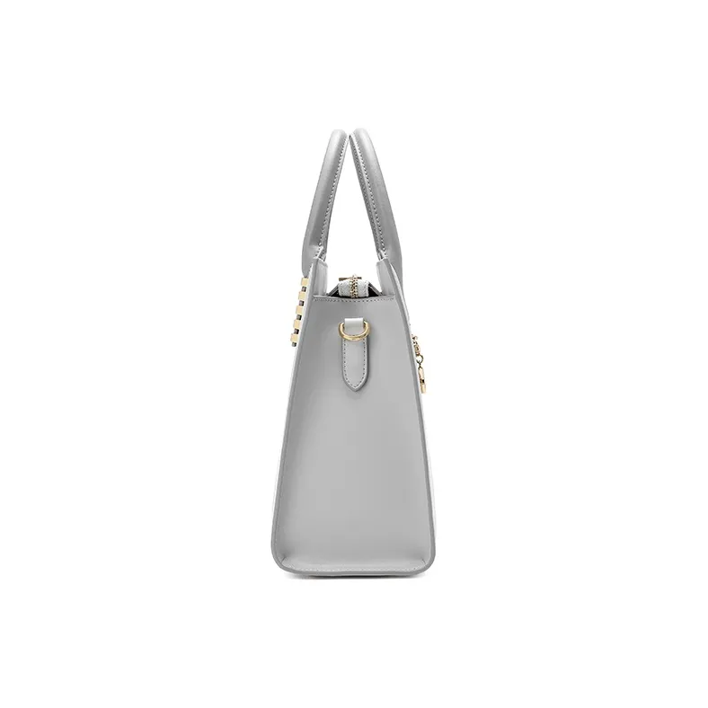 Ancient Yi Xi Cow Leather Premium Commuter Crossbody Bag, One Shoulder Handbag Women's Frost Snow Gray-3