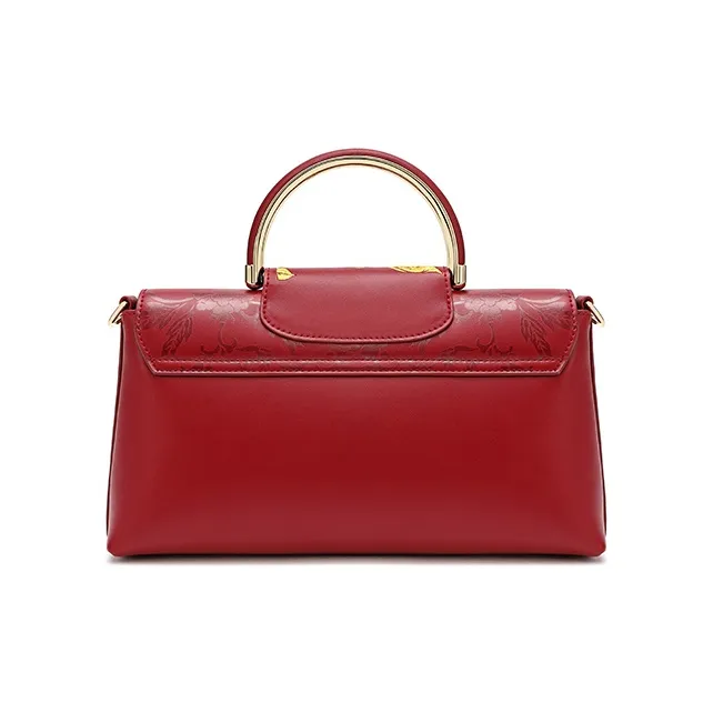 Ancient Yi Xi Cow Leather Premium Embroidery One Shoulder Handbag Mamianqun Bag Women's Rouge Red-2