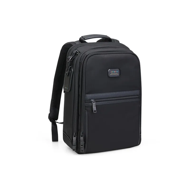 HORSEMEN Elastic Nylon Fabric Backpack Laptop Bag Large Size Men's Black-0