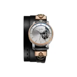 R360C13R360S138 Semi-Exposed Thin Three Rings Black Cow Leather