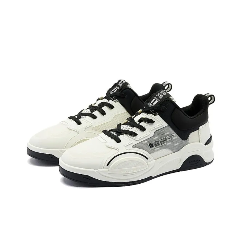 QIAODAN Abrasion Resistant Breathable Low Top Skateboard Shoes Men's White Black-2