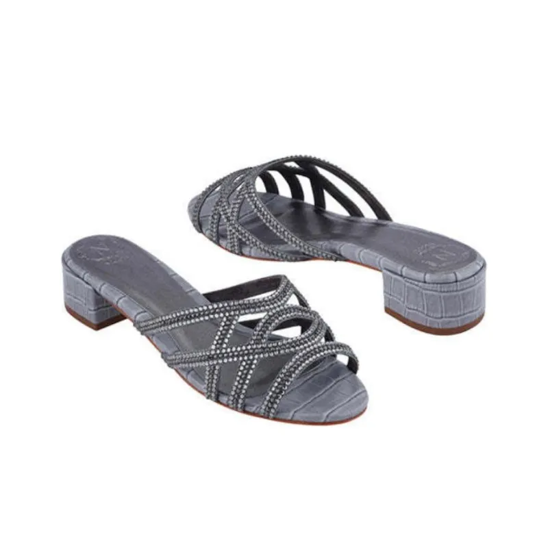 NICOLI Crystal Slide Slippers 4cm Women's Dark Gray-3